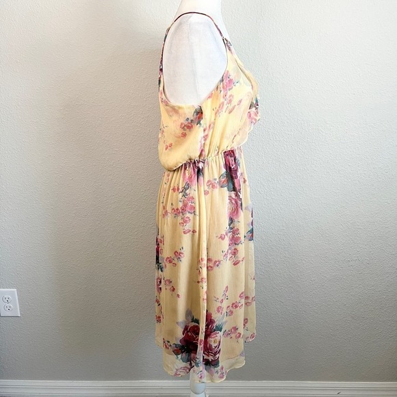 Meadow Rue Spring Silk Dress Womens 6 Yellow Floral Blouson Ruffle Anthropologie - Picture 7 of 9